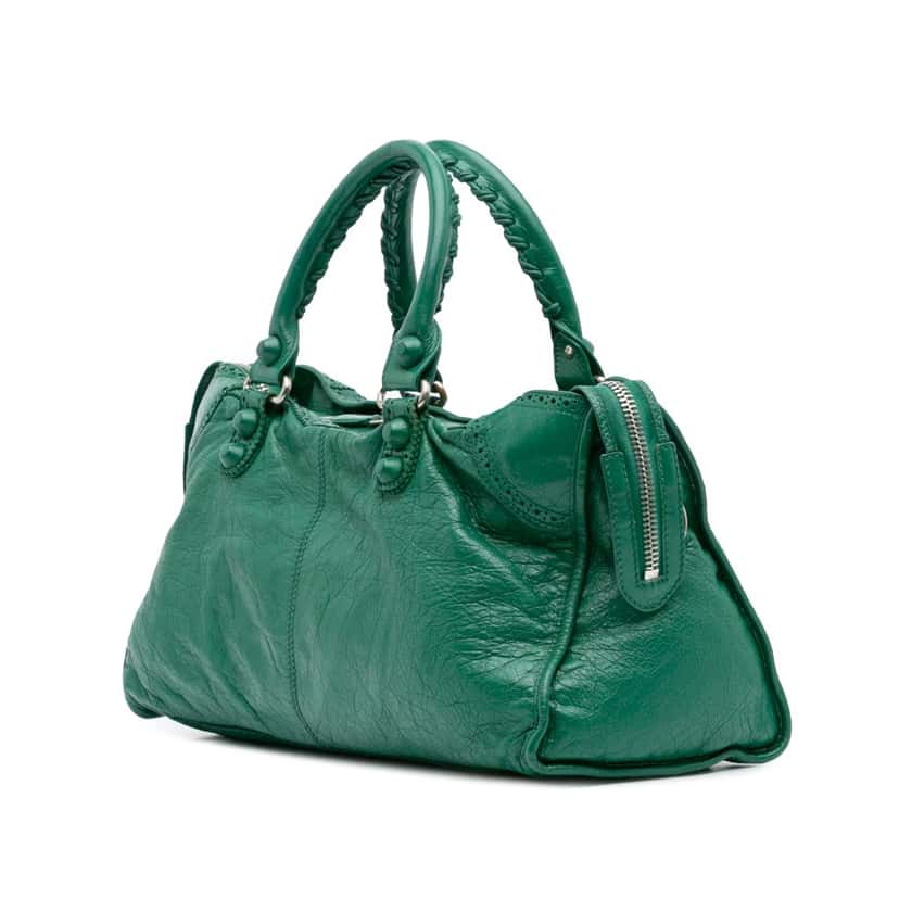 Balenciaga Lambskin Motocross Giant Brogues Part Time Satchel Green Leather Good condition - Back View