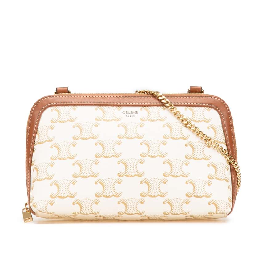 Celine Triomphe Coated Canvas Clutch On Chain White Canvas Very good condition - Front View