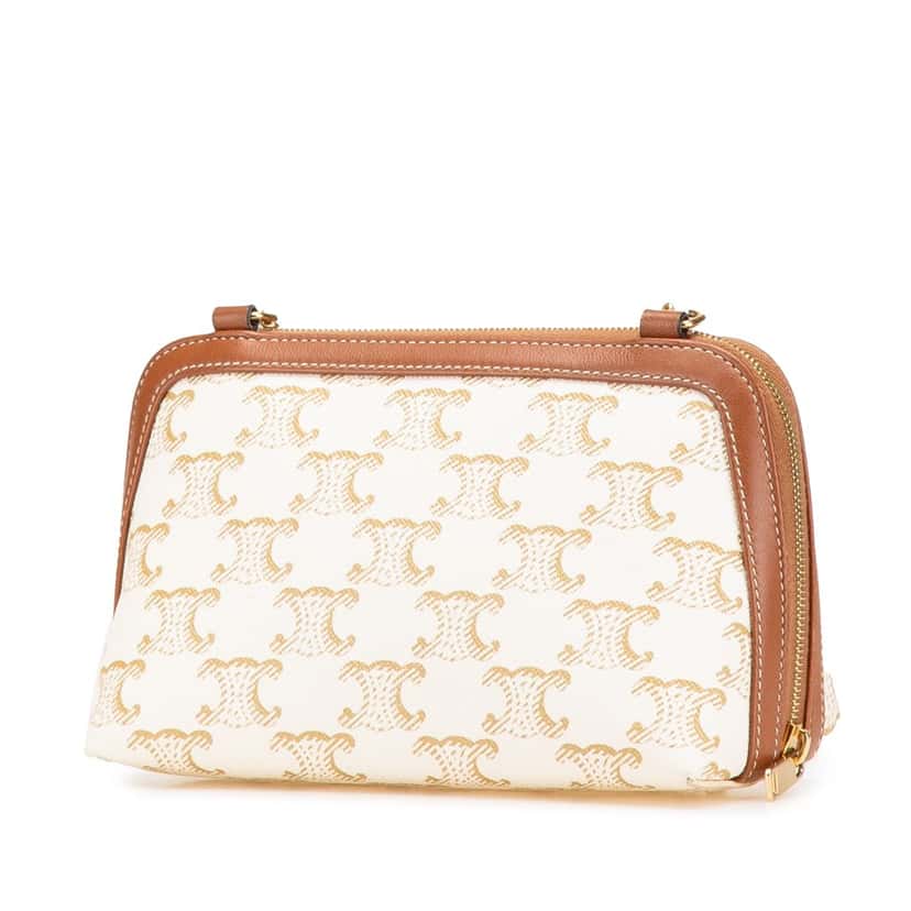 Celine Triomphe Coated Canvas Clutch On Chain White Canvas Very good condition - Back View