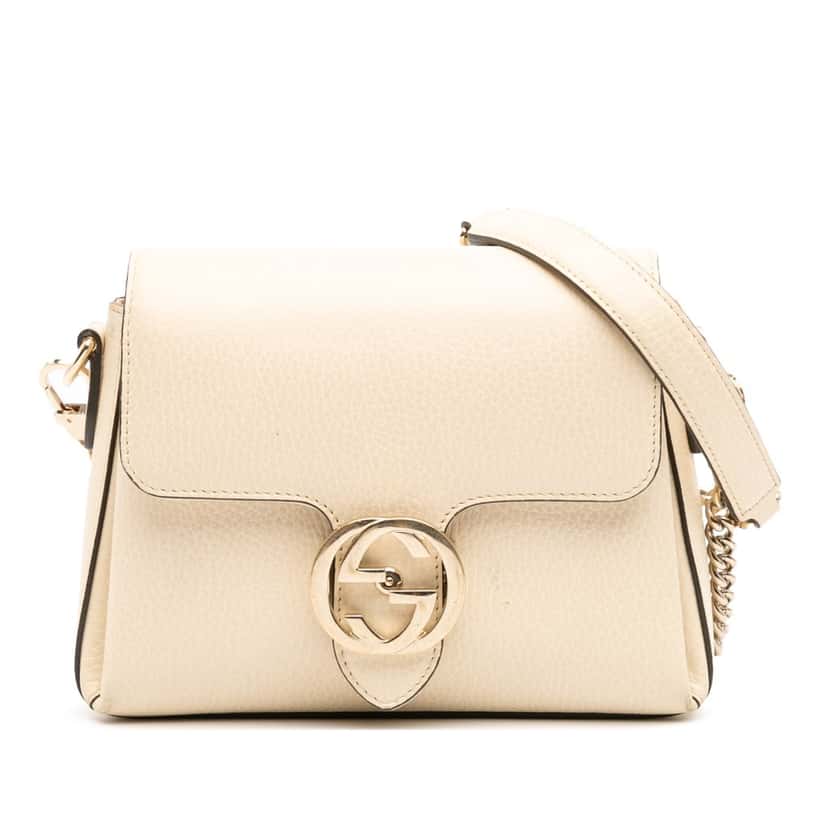 Gucci Small Dollar Calfskin Interlocking G Crossbody White Leather Good condition - Front View