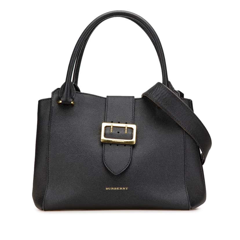 Burberry Medium Grained Calfskin Buckle Tote Black Leather Good condition - Front View