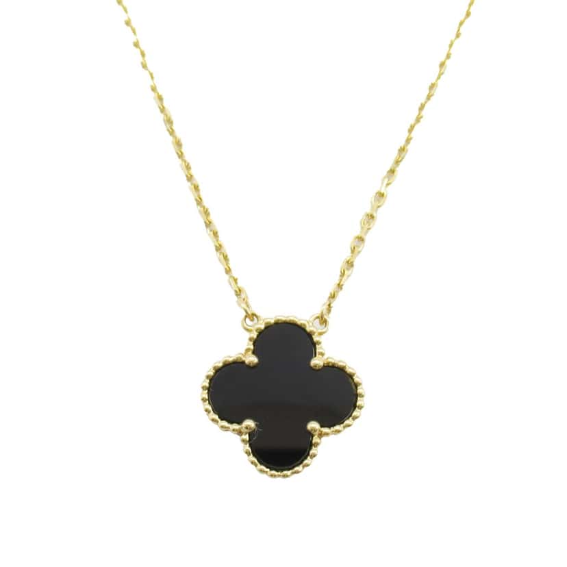 Van Cleef & Arpels 18K Yellow Gold and Onyx Vintage Alhambra Pendant Necklace Gold Gold Good condition - Front View