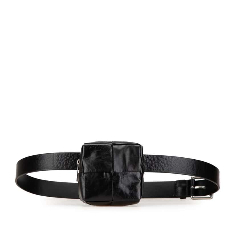 Bottega Veneta Nappa Intrecciato Cassette Belt Bag Black Leather Good condition - Front View