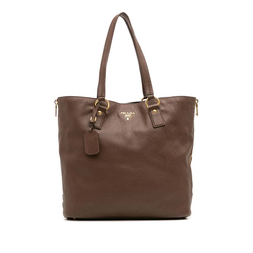 Prada Vitello Daino Side Zip Shopper Tote Brown Leather Good condition - Front View