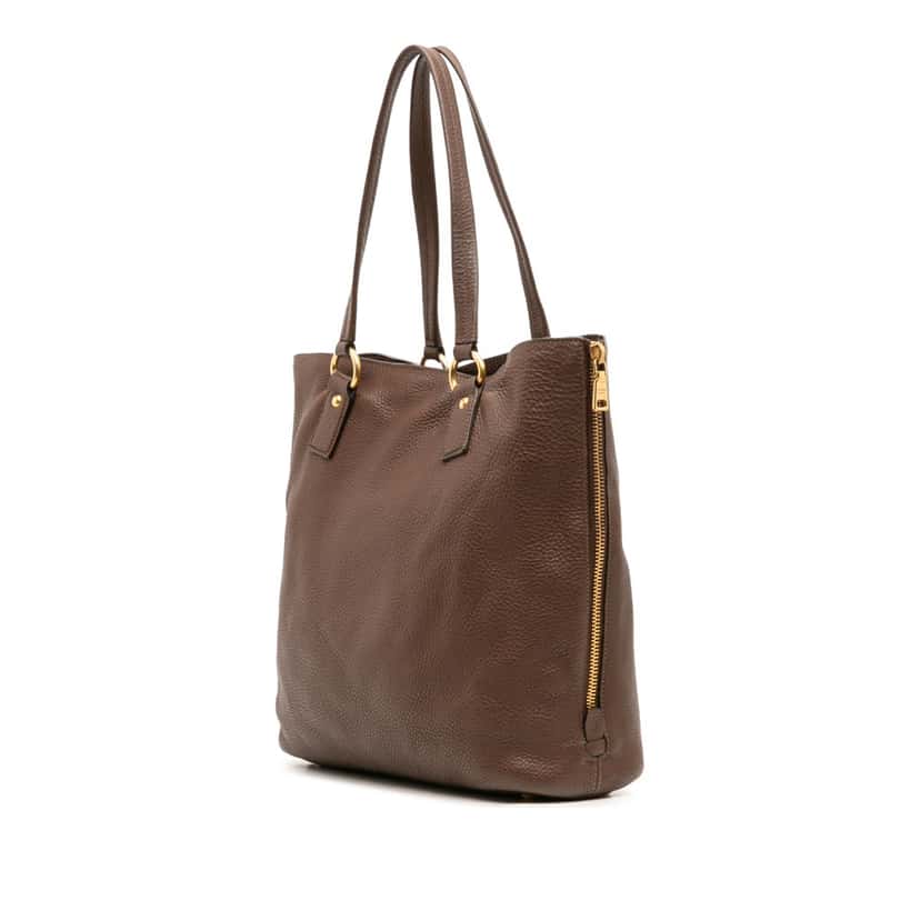 Prada Vitello Daino Side Zip Shopper Tote Brown Leather Good condition - Back View