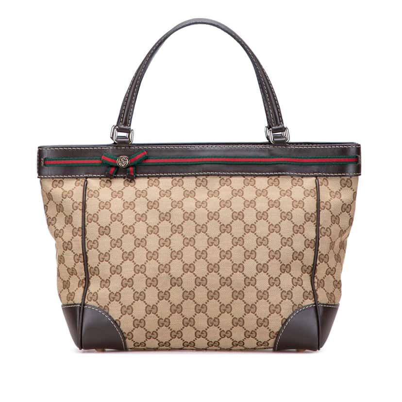 Gucci GG Canvas Web Mayfair Tote Brown Canvas Good condition - Front View