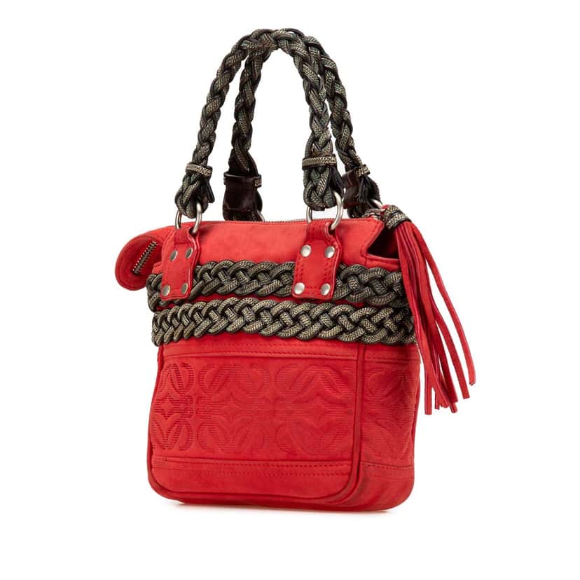 Loewe Mini Anagram Suede Handbag Red Leather Good condition - Back View