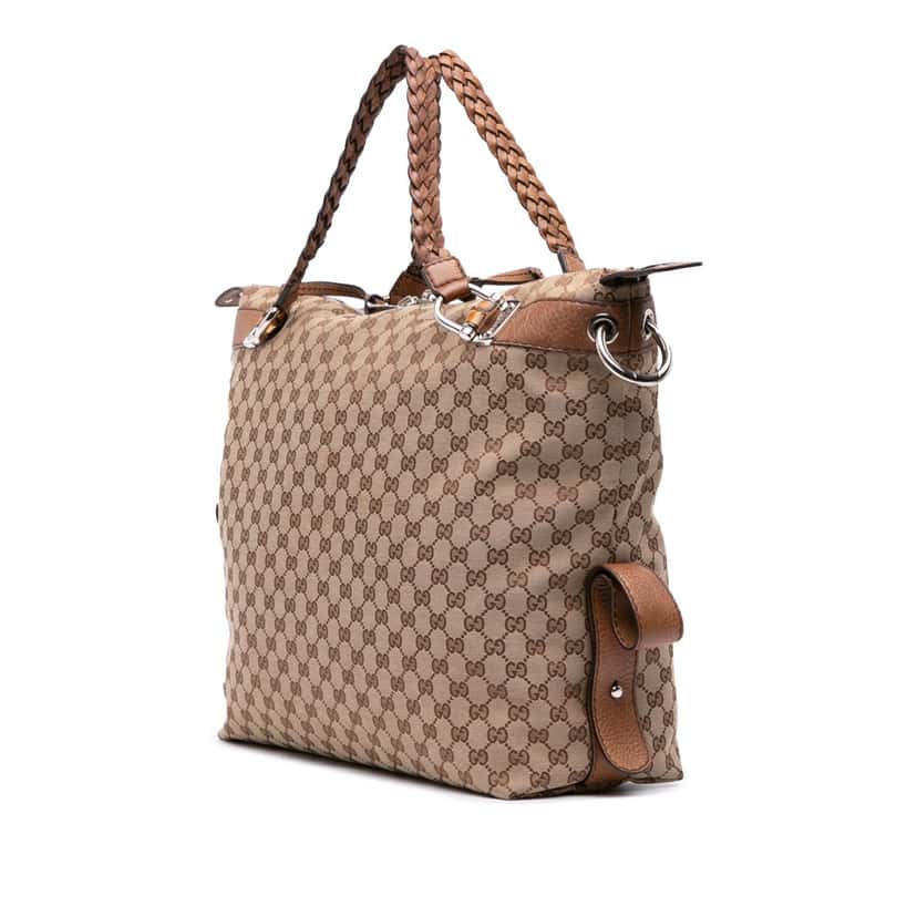 Gucci Large GG Canvas Bamboo Bar Tote Brown Canvas Good condition - Back View