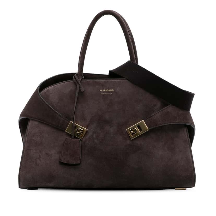 Salvatore Ferragamo Large Suede Hug Top Handle Bag Brown Leather Good condition - Front View