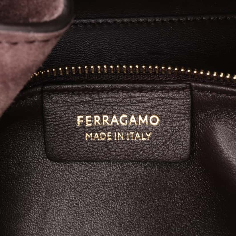 Salvatore Ferragamo Large Suede Hug Top Handle Bag Brown Leather Good condition - Box View