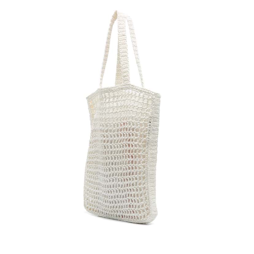 Prada Raffia Effect Crochet Logo Embroidered Tote White Good condition - Back View