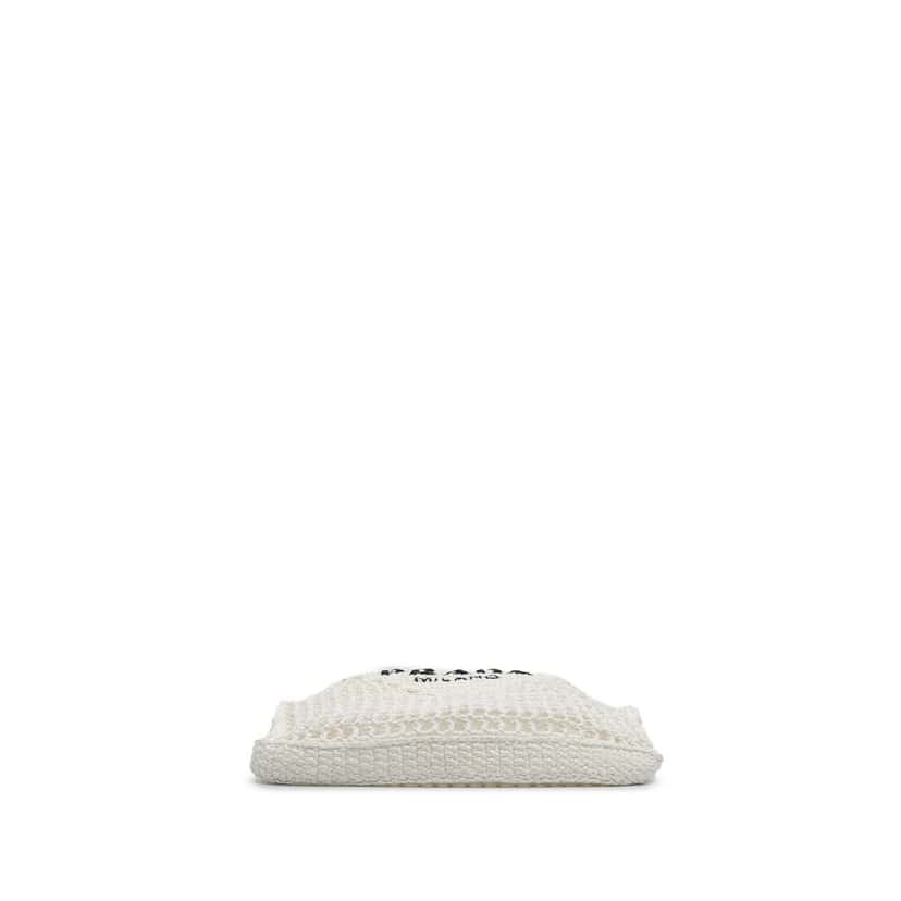 Prada Raffia Effect Crochet Logo Embroidered Tote White Good condition - Inside View