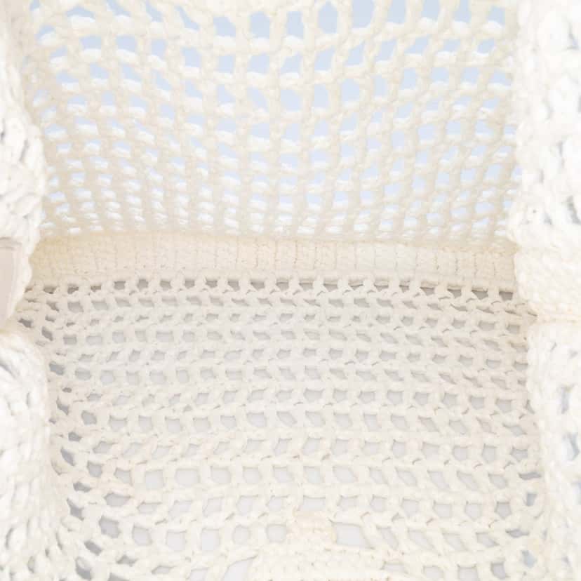 Prada Raffia Effect Crochet Logo Embroidered Tote White Good condition - Model View