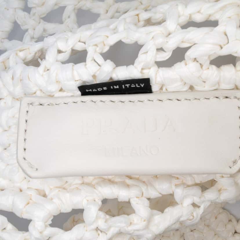 Prada Raffia Effect Crochet Logo Embroidered Tote White Good condition - Box View