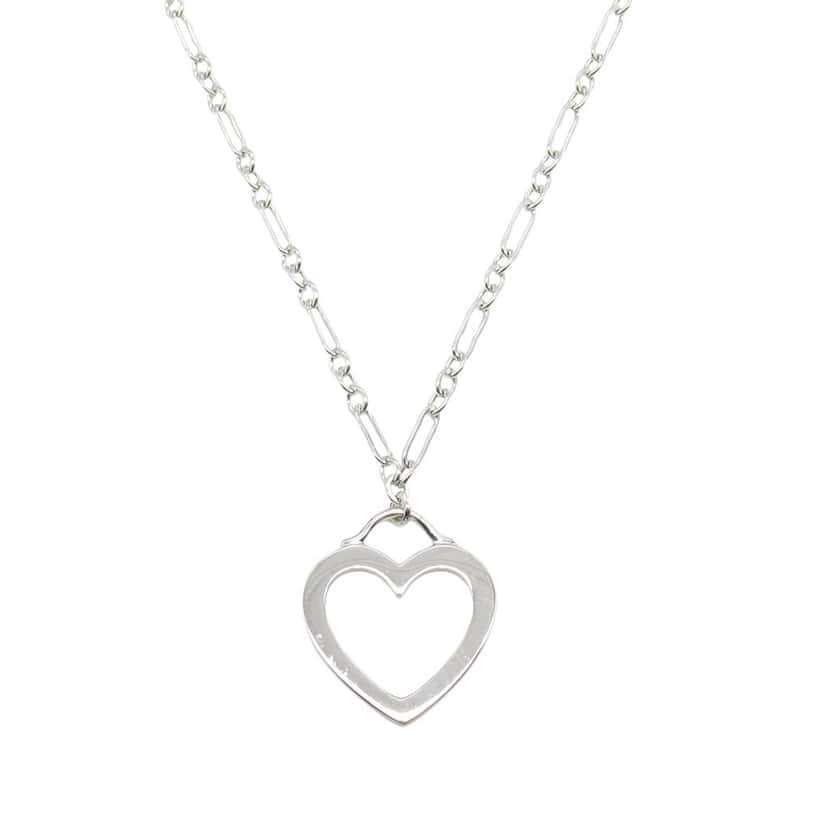 Tiffany & Co 18K White Gold Sentimental Heart Pendant Necklace Silver White Gold Good condition - Front View