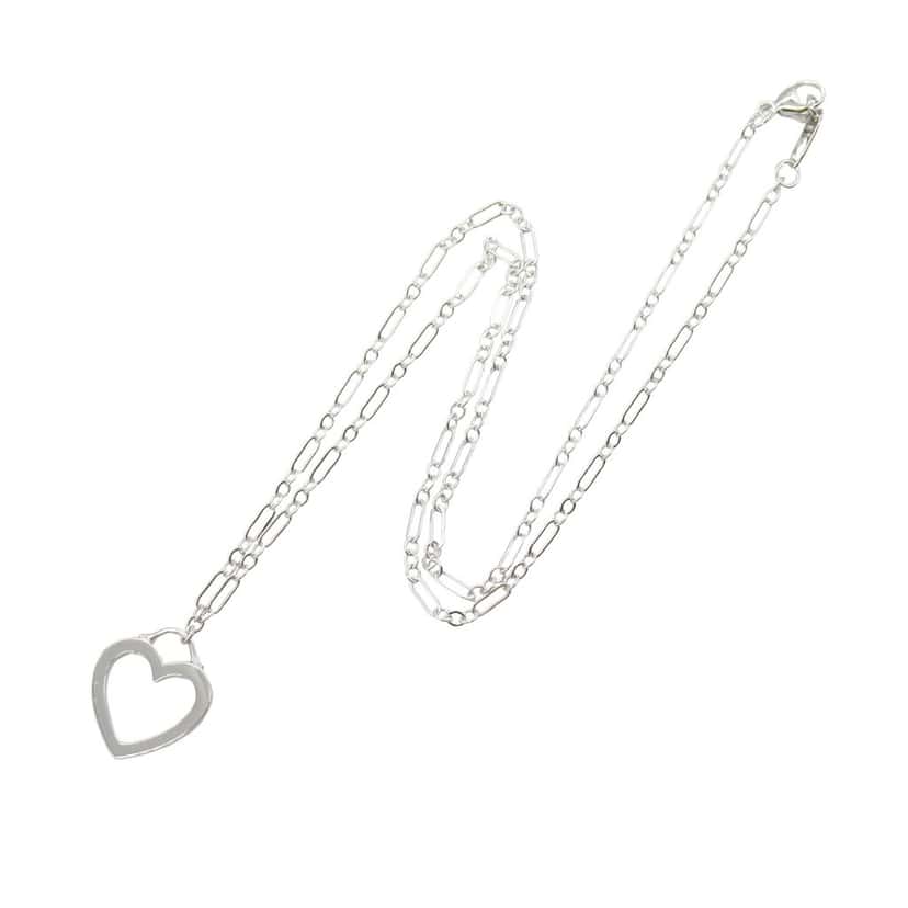 Tiffany & Co 18K White Gold Sentimental Heart Pendant Necklace Silver White Gold Good condition - Back View