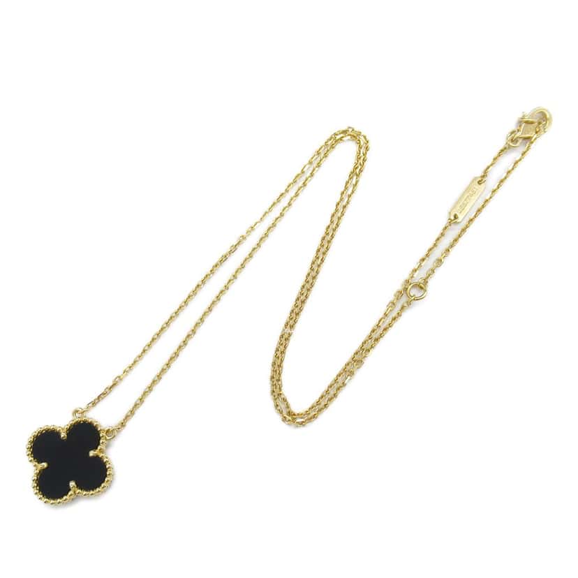 Van Cleef & Arpels 18K Yellow Gold and Onyx Vintage Alhambra Pendant Necklace Gold Gold Good condition - Front View