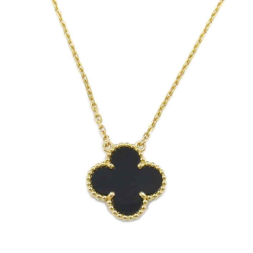 Van Cleef & Arpels 18K Yellow Gold and Onyx Vintage Alhambra Pendant Necklace Gold Gold Good condition - Back View