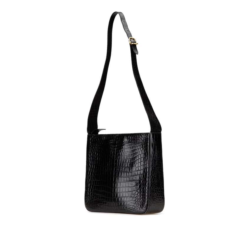 Salvatore Ferragamo Croc Embossed Leather Gancini Crossbody Black Leather Good condition - Back View