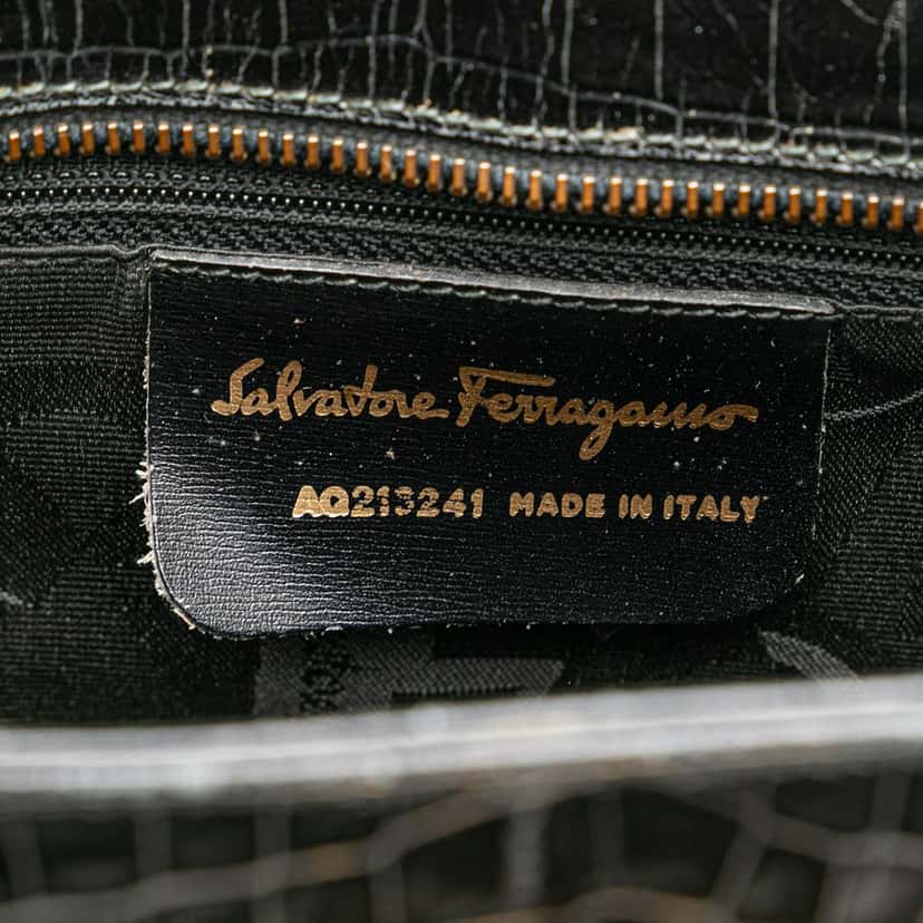 Salvatore Ferragamo Croc Embossed Leather Gancini Crossbody Black Leather Good condition - Box View