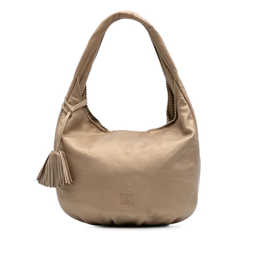 Loewe Anagram Nappa Tassel Hobo Gold Leather Good condition - Front View