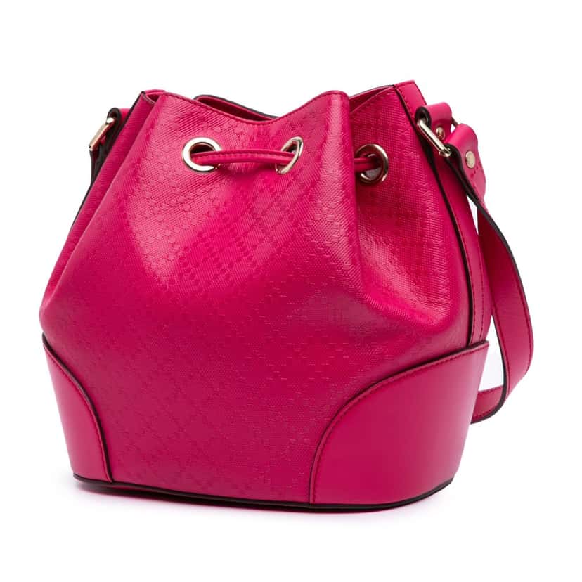 Gucci Diamante Leather Bright Bucket Bag Pink Leather Good condition - Back View