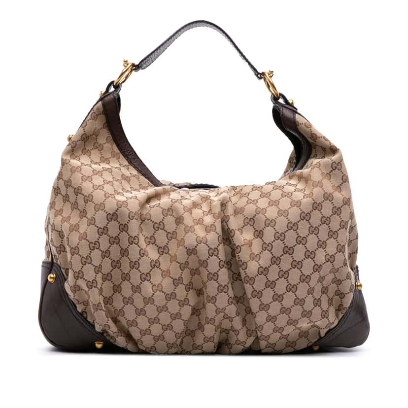 Gucci Large GG Canvas Jockey Hobo Brown Canvas Good condition - Front View