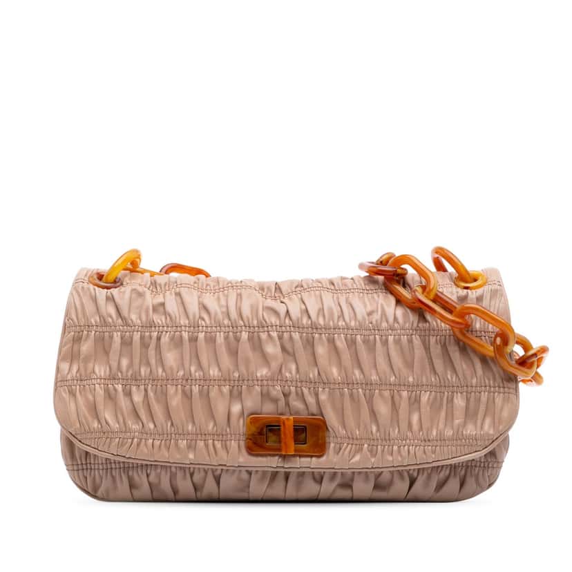 Prada Nappa Gaufre Resin Chain Shoulder Bag Brown Leather Good condition - Front View