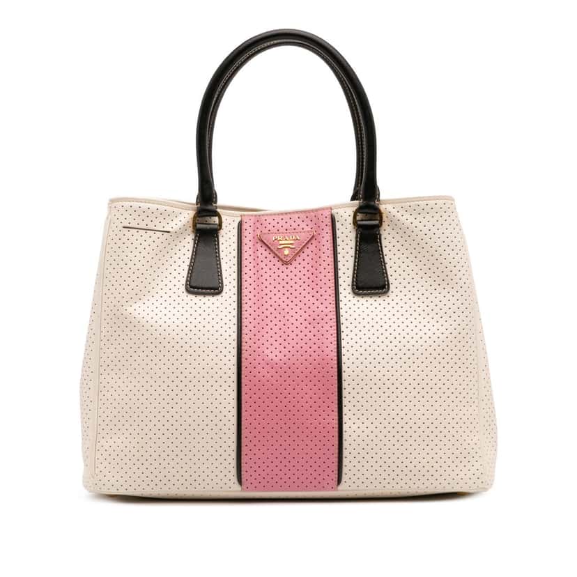 Prada Medium Saffiano Fori Perforated Galleria Tote White Leather Good condition - Front View