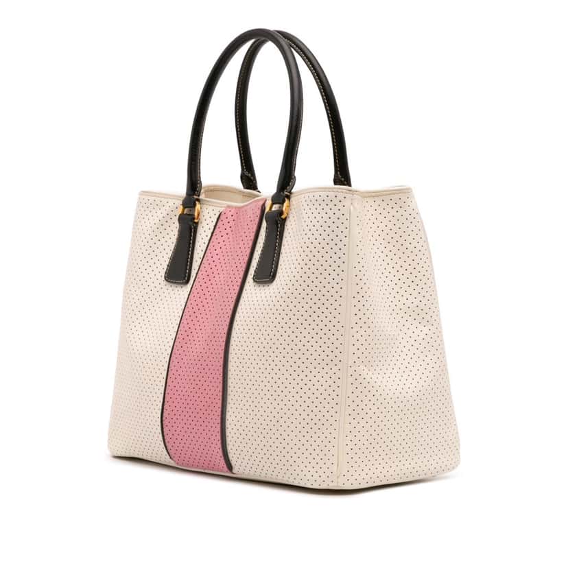 Prada Medium Saffiano Fori Perforated Galleria Tote White Leather Good condition - Back View