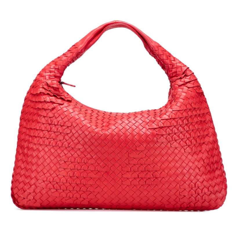 Bottega Veneta Medium Nappa Intrecciato Ruffle Veneta Hobo Red Leather Very good condition - Front View