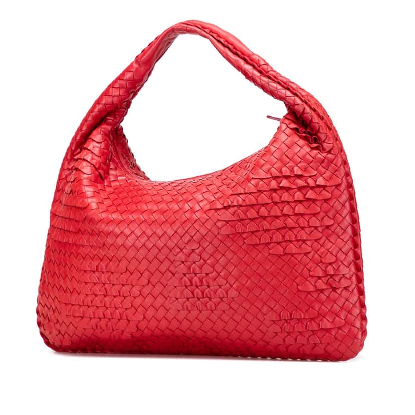 Bottega Veneta Medium Nappa Intrecciato Ruffle Veneta Hobo Red Leather Very good condition - Back View