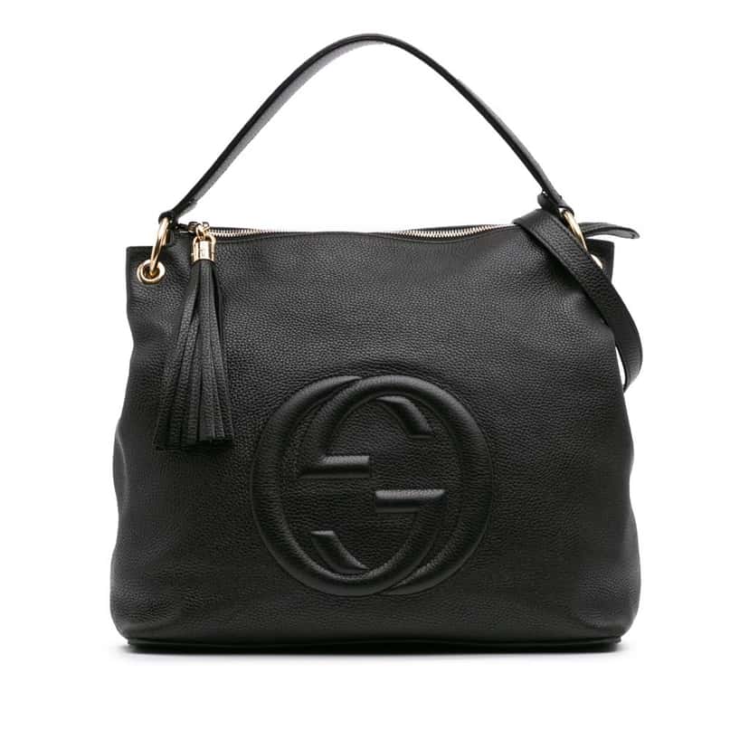 Gucci Large Pebbled Calfskin Soho Convertible Hobo Black Leather Good condition - Front View