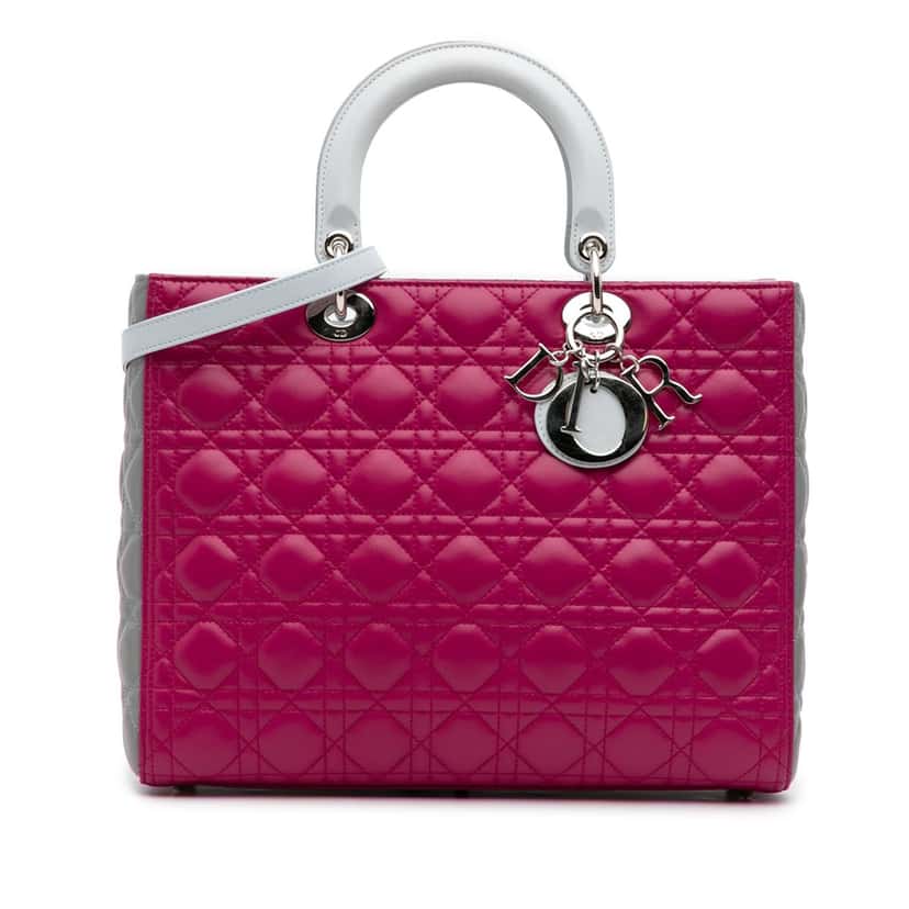 Dior Large Bicolor Lambskin Cannage Lady Dior Pink Leather Good condition - Front View