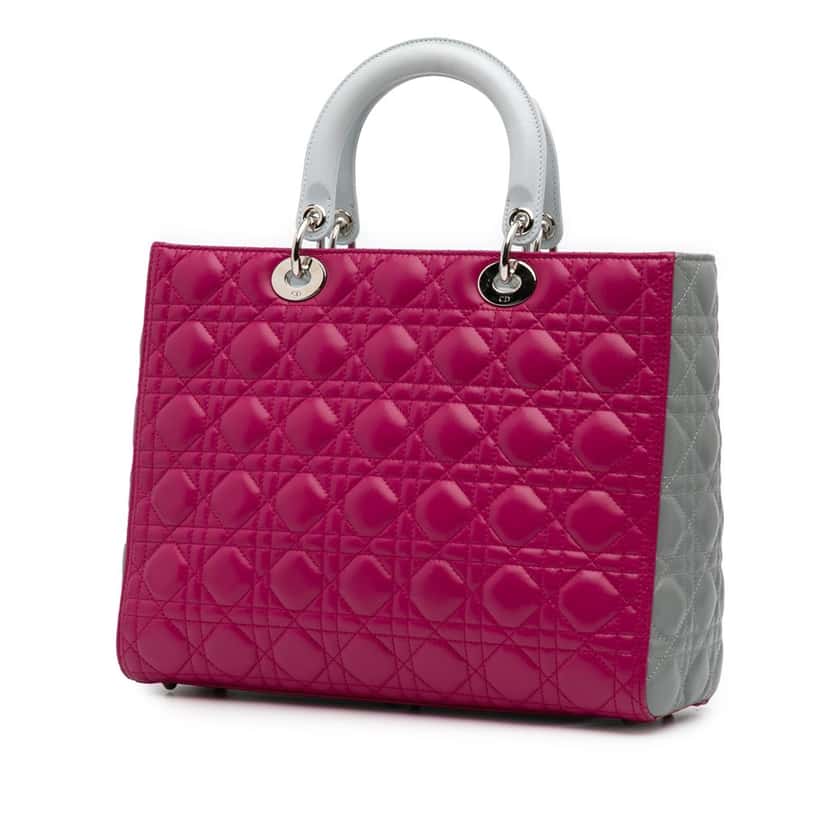 Dior Large Bicolor Lambskin Cannage Lady Dior Pink Leather Good condition - Back View