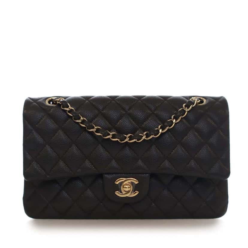 Chanel Medium Classic Caviar Double Flap Grey Leather Good condition - Front View