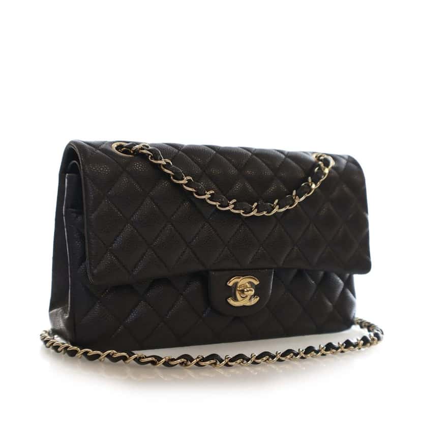 Chanel Medium Classic Caviar Double Flap Grey Leather Good condition - Back View