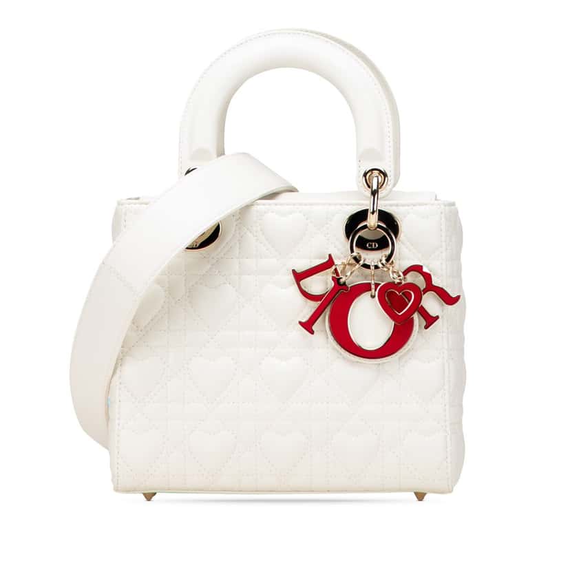 Dior Small Lambskin Cannage DiorAmour My ABCDior Lady Dior White Leather Good condition - Front View
