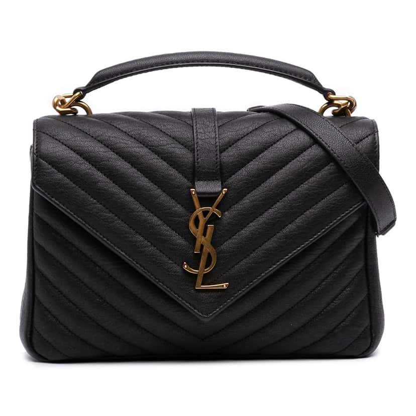 Saint Laurent Medium Quilted Chevron Sheepskin College Satchel Black Leather Good condition - Front View