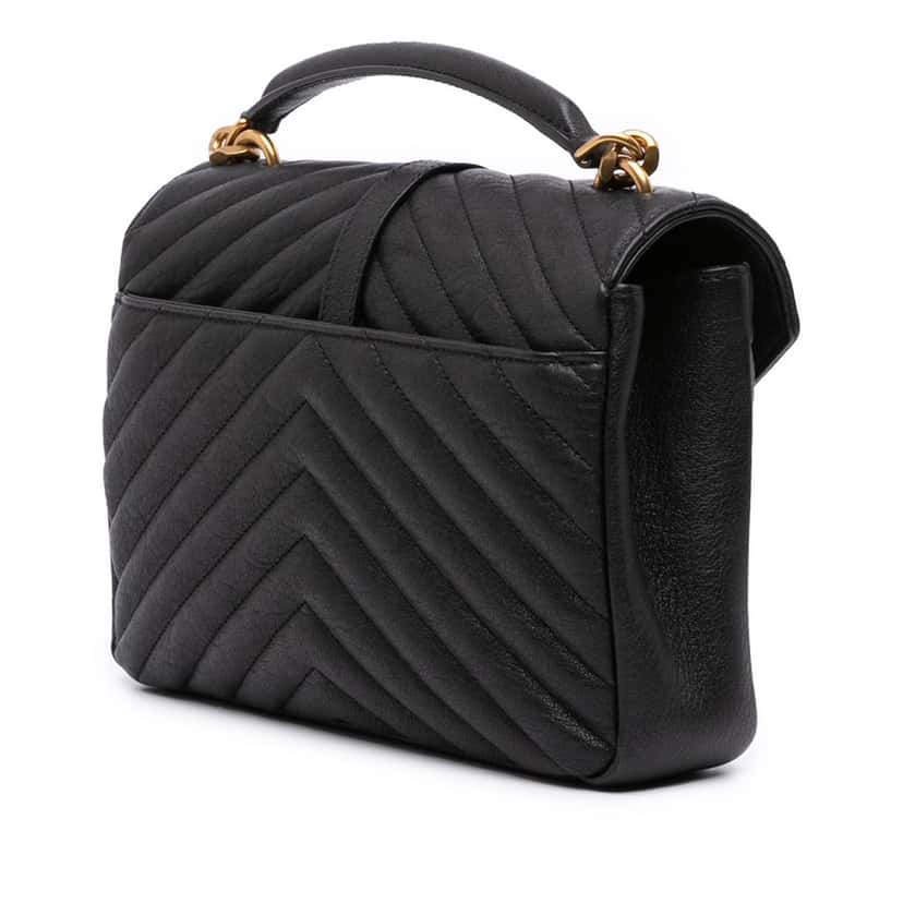 Saint Laurent Medium Quilted Chevron Sheepskin College Satchel Black Leather Good condition - Back View