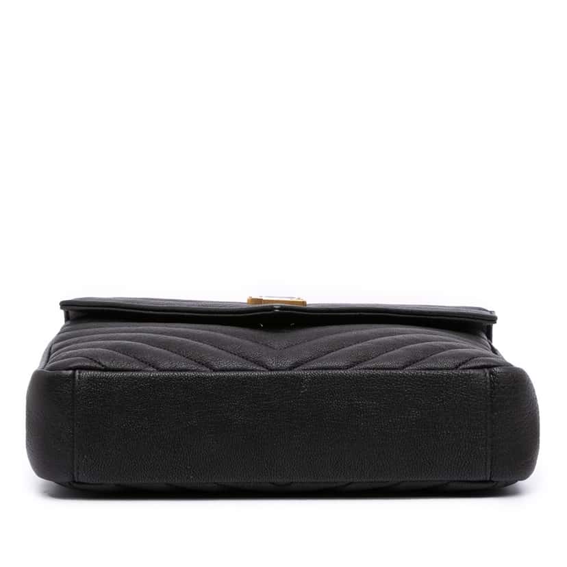 Saint Laurent Medium Quilted Chevron Sheepskin College Satchel Black Leather Good condition - Inside View