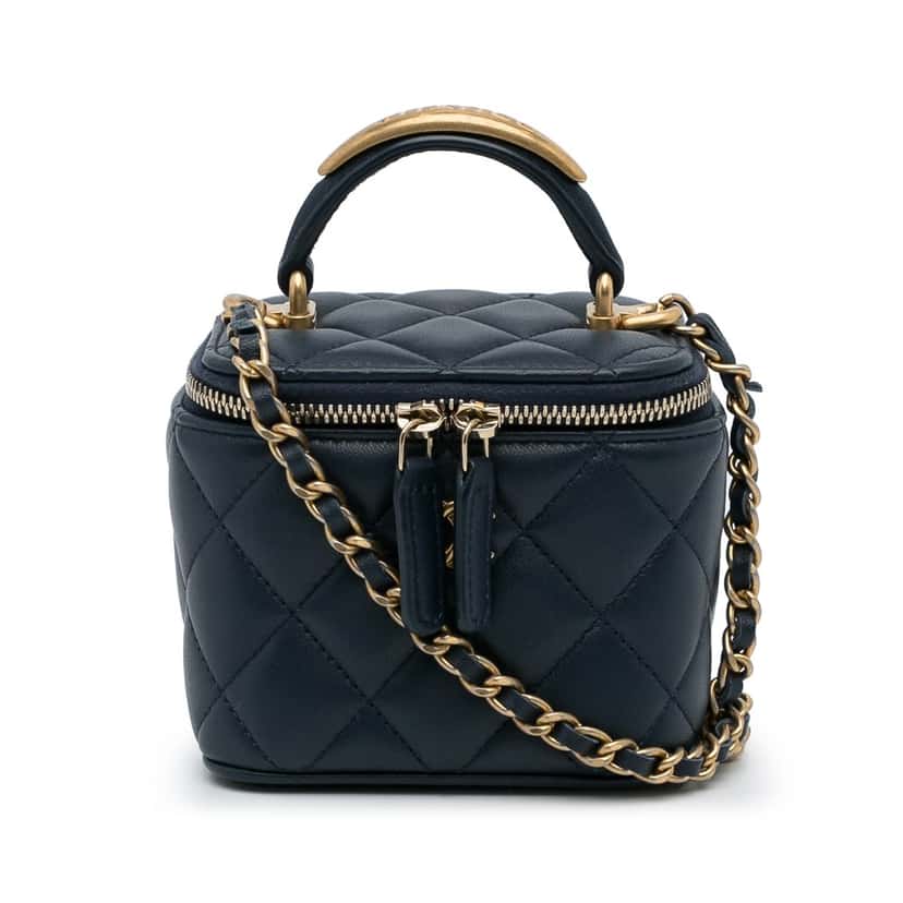 Chanel Small Lambskin Top Handle Vanity Bag Blue Leather Good condition - Front View