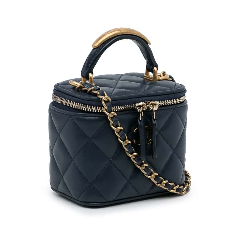 Chanel Small Lambskin Top Handle Vanity Bag Blue Leather Good condition - Back View