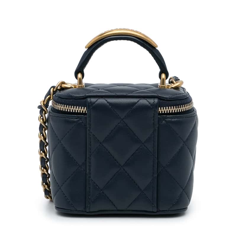 Chanel Small Lambskin Top Handle Vanity Bag Blue Leather Good condition - Inside View