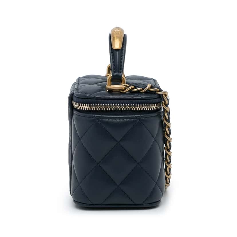 Chanel Small Lambskin Top Handle Vanity Bag Blue Leather Good condition - Model View