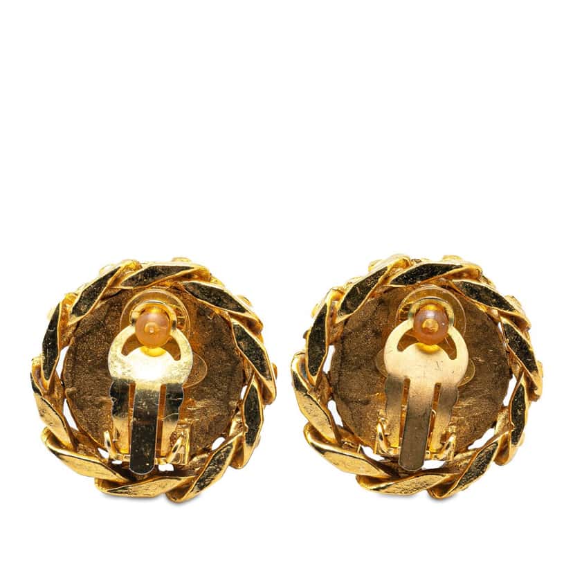 Chanel Gold Plated Rhinestone CC Clip On Earrings Gold Metal Good condition - Back View