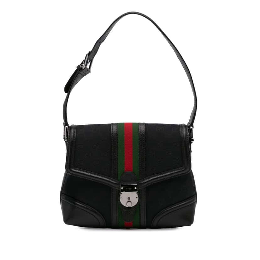 Gucci Small GG Canvas Web Treasure Shoulder Bag Black Canvas Good condition - Front View