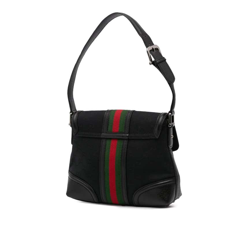 Gucci Small GG Canvas Web Treasure Shoulder Bag Black Canvas Good condition - Back View