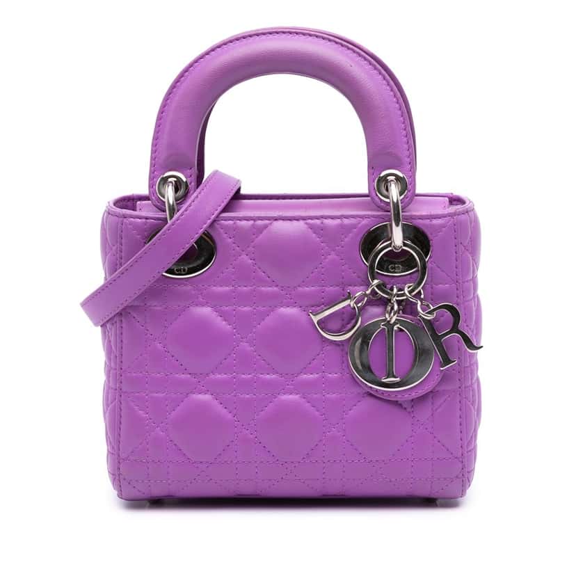 Dior Mini Lambskin Cannage Lady Dior Purple Leather Good condition - Front View