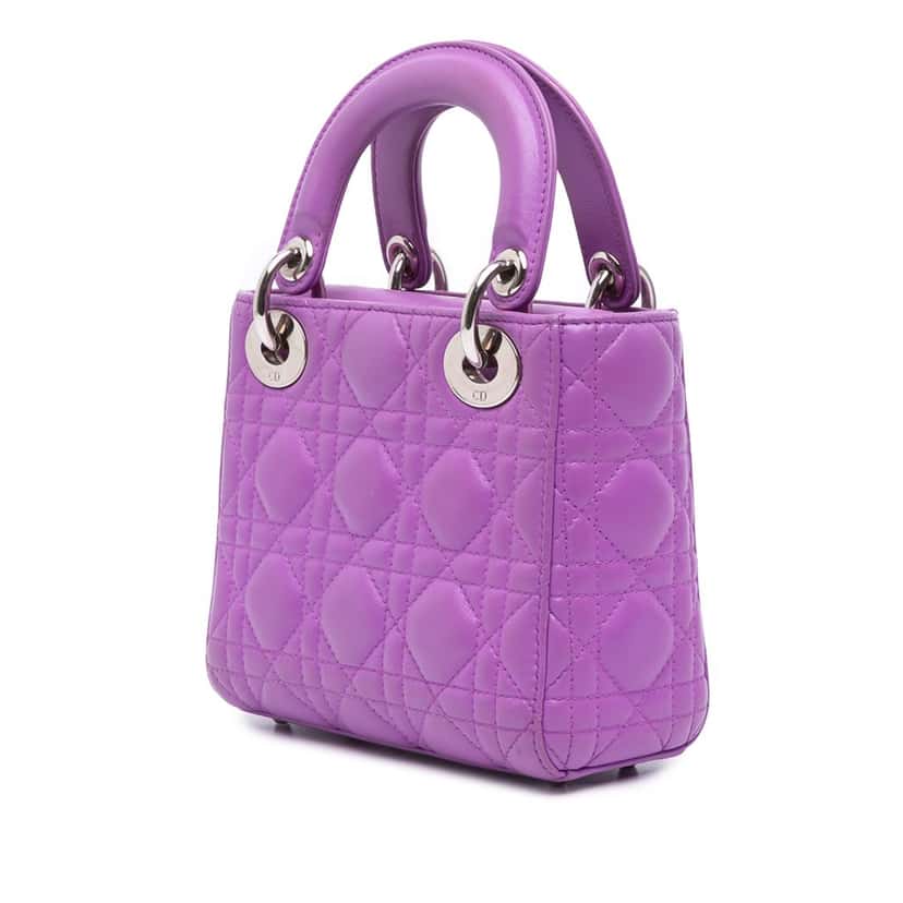 Dior Mini Lambskin Cannage Lady Dior Purple Leather Good condition - Back View